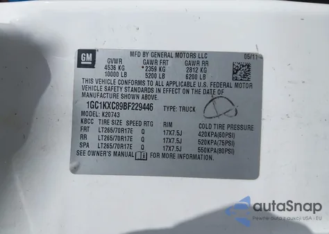 2011 Chevrolet Silverado 2500Hd Lt из США, поврежденный, VIN 1GC1KXC89BF229446